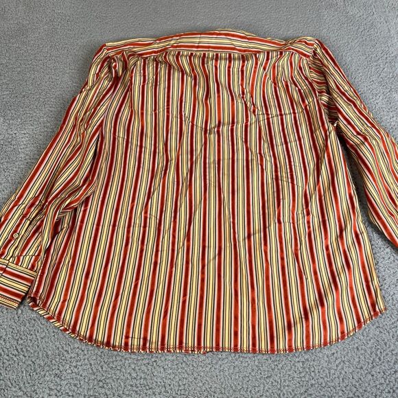 Tommy Bahama Silk Shirt Mens XL Red Orange Red Striped Long Sleeve Collar - Picture 6 of 12